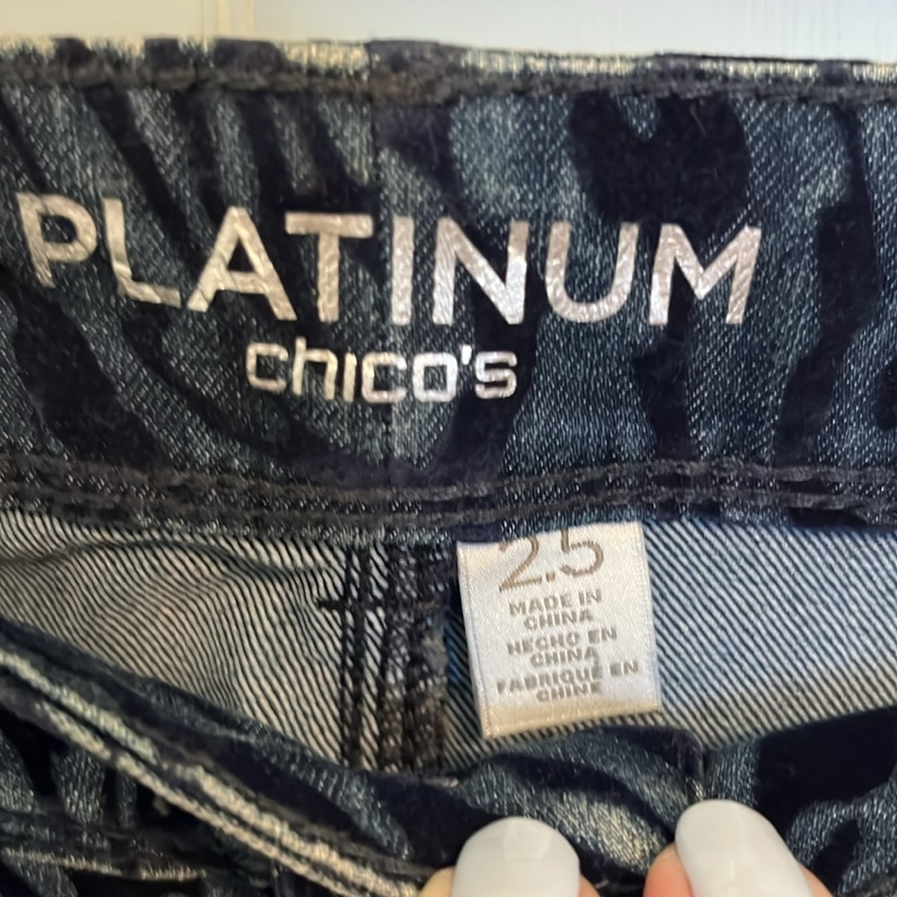 Chico’’s Platinum Denim/Velvet Jeans - Picture 3 of 4